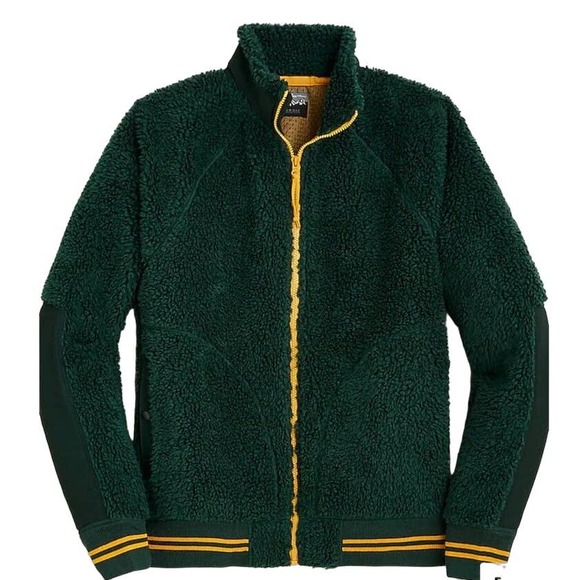 New J.Crew Men’s Nordic Sherpa Fleece Green All-Weather Jacket Coat Med Madewell - Picture 2 of 7